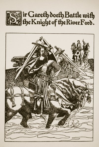 Sir Gareth Doeth Battle with the Knight of the River Ford, Illustration from 